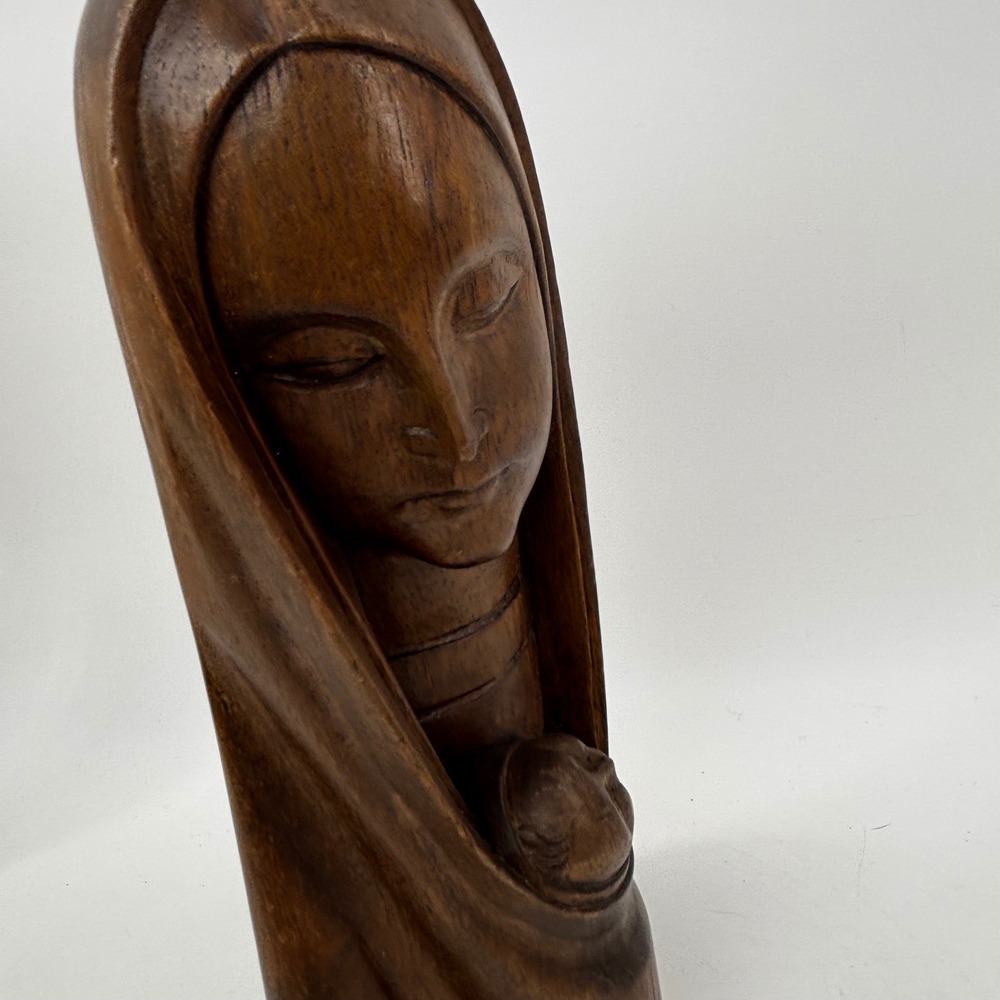 Vintage Hand Carved Wood Madonna and Child Sculpture Made in Ecuador 9 Inch